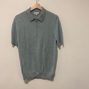 Reiss Short-Sleeve Half-Zip Polo in Sage Green